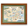 Boston, Massachusetts hand-drawn map in a Montana Flathead Lake reclaimed larch wood frame and green mat. 