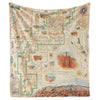 Fleece blanket with Bryce Canyon National Park map: Thors Hammer, Bryce Amphitheater, Ebenezer Bryce. Size: 58"x50"