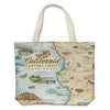 Tote bag with a map design of California Central Coast State Parks on a white background