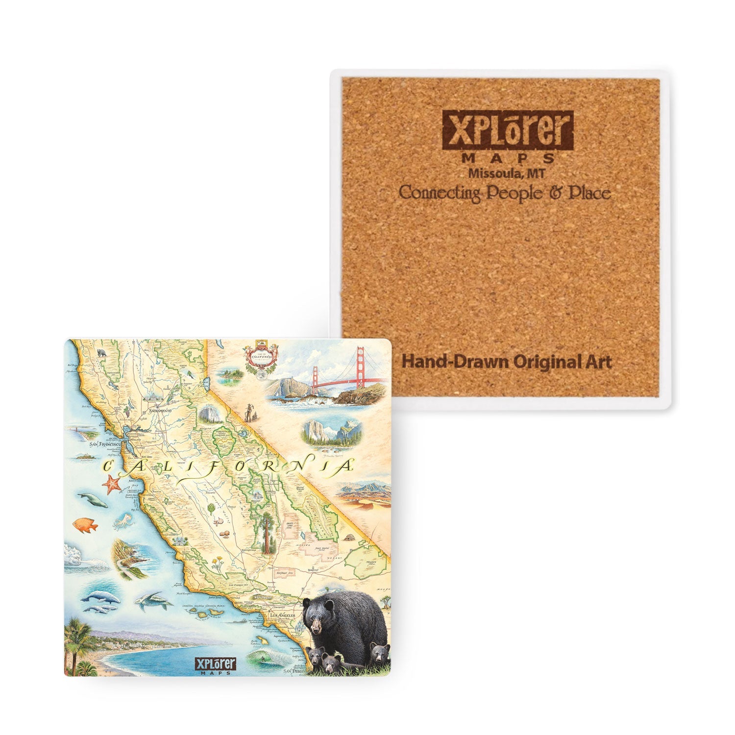 California State Map Ceramic Coaster by Xplorer Maps. Featuring birds whales, seals, otters, and butterflies. Cultural history is rich in the area with the fame of Hearst Castle, Ranchers of Montana De Oro, Dunites of Oceano Dunes, and Native people that have lived on this land for thousands of years from San Francisco to Los Angeles. Some cities you will find are Arroyo Grande, San Luis Obispo, Morro Bay, and Paso Robles.