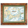 Massachusetts' Cape Cod hand-drawn map in a Montana hand-scraped pine wood frame with green mat.