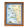California Central Coast State Hand-Drawn Map in a Montana Flathead Lake reclaimed larch wood frame and blue mat. 