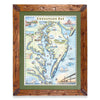 Chesapeake Bay hand-drawn map in a Montana hand-scraped pine wood frame with green mat.
