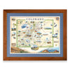 Colorado State hand-drawn map in a Montana Flathead Lake reclaimed larch wood frame and blue mat. 