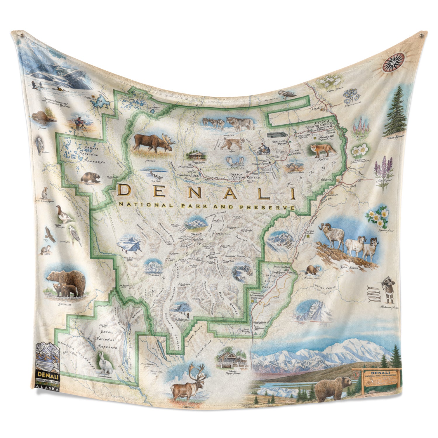 Artist made! Hanging blanket with map of Denali National Park.
