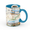 Alaska's Denali National Park Coffee Mug that features mountain goats, Grizzly Bear, Mountains, and moose inside the cup. Blue - 16 oz
