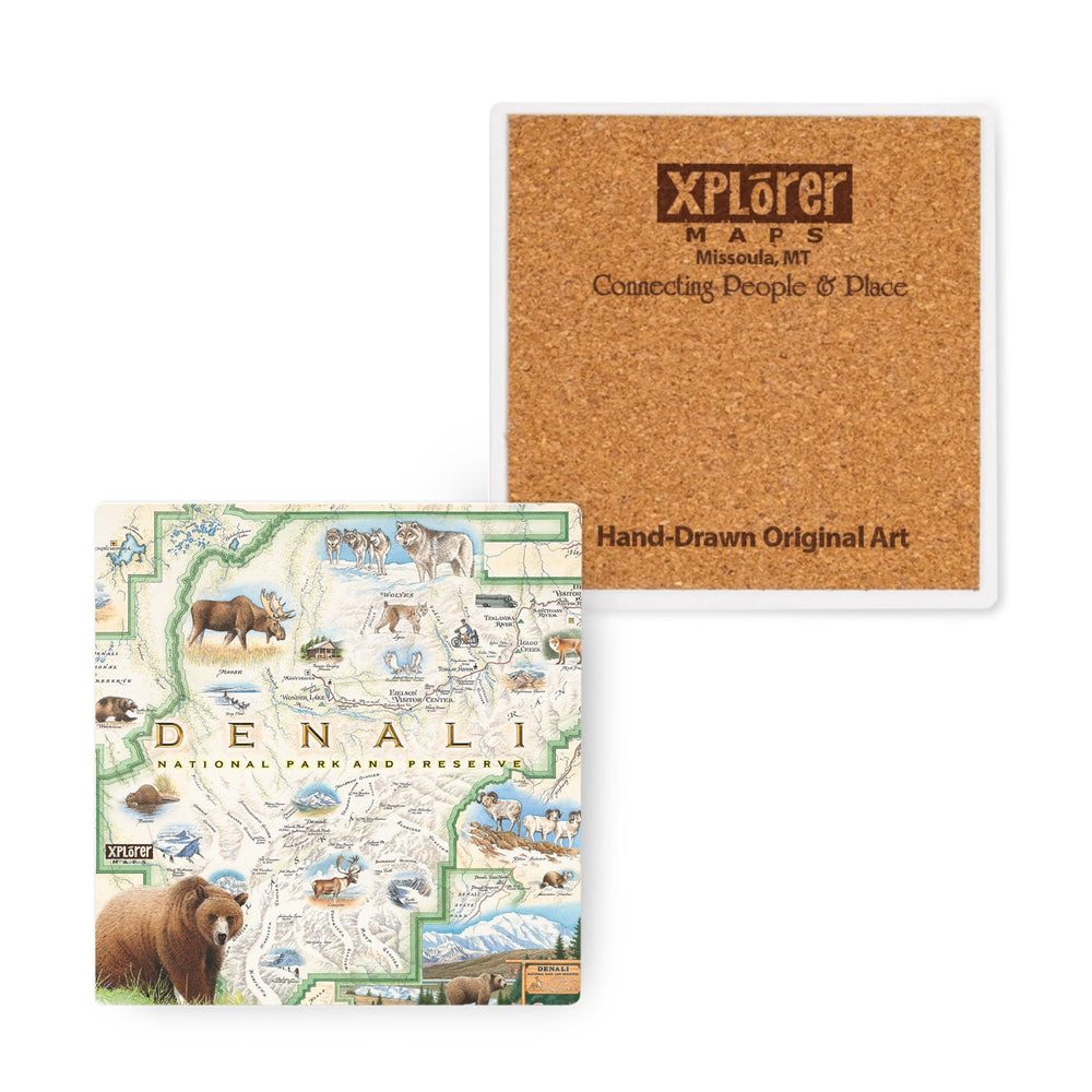 Denali National Park Map Ceramic Coasters