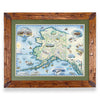 Alaska State hand-drawn map in a Montana hand-scraped pine wood frame with green mat.