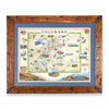 Colorado State hand-drawn map in a Montana hand-scraped pine wood frame with blue mat.