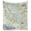 Hanging blanket with a map of Glacier National Park on it. Hand-drawn artwork. Blanket measures 58"x50."