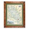 Montana's Glacier National Park map is framed in Montana hand-scraped pine wood with green mat.