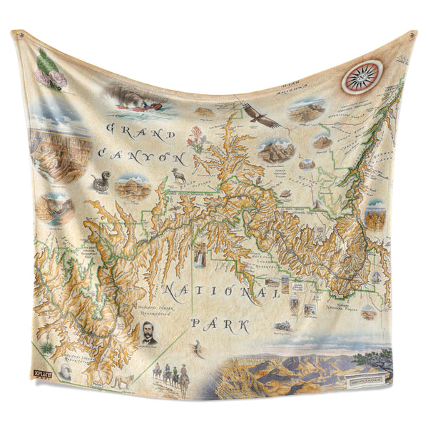 Hanging blanket with map of Grand Canyon National Park. Full color, artist made map.
