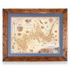 Grand Canyon National Park hand-drawn map in earth tones blues and greens. The map print is framed in Montana hand-scraped pine with a blue mat.