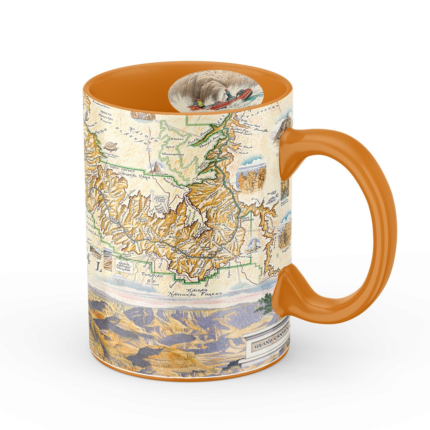 Grand Canyon National Park, in Arizona, is home to Mather Point, Yavapai Observation Station and architect Mary Colter’s Lookout Studio and Desert View Watchtower. Burnt Orange - 16oz Ceramic Map Mug