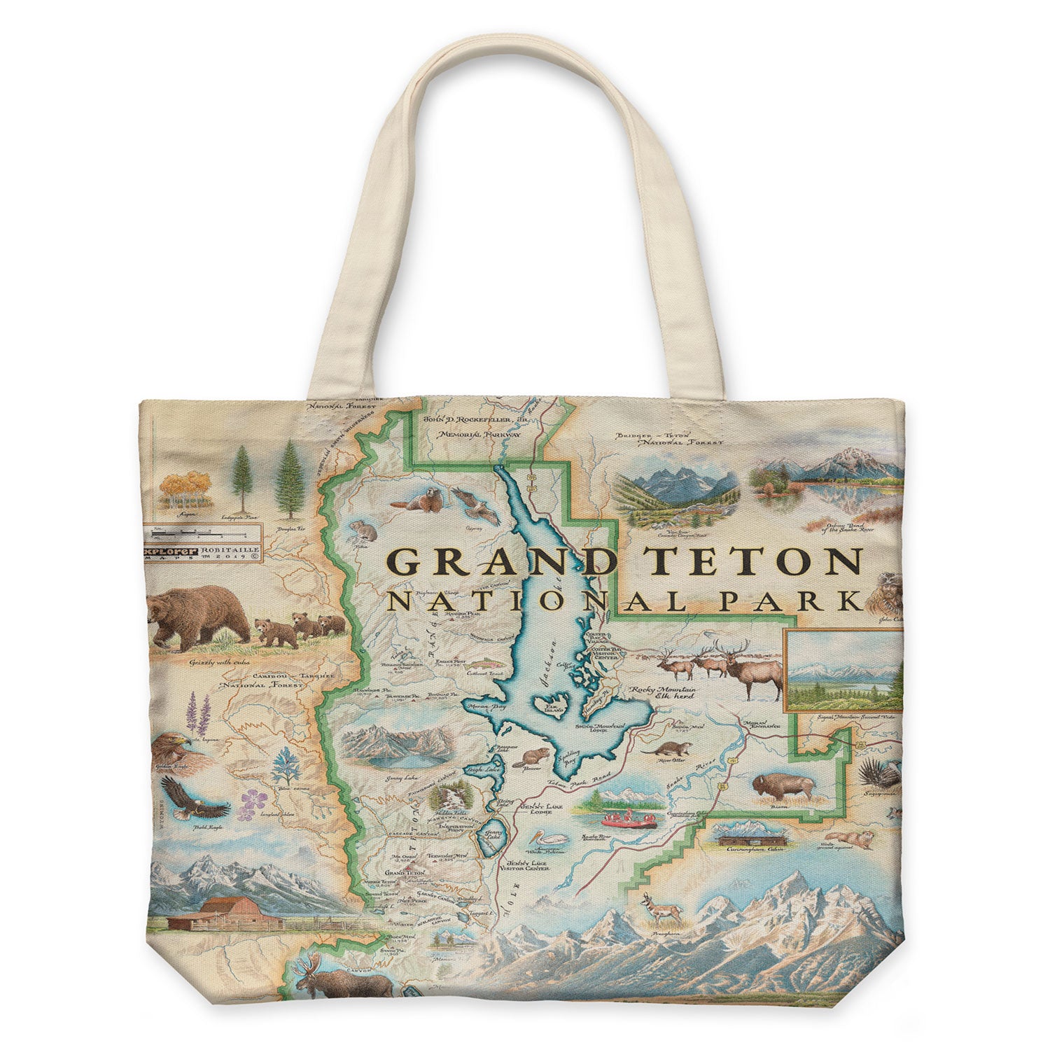 Grand Teton National Park Map Canvas Tote Bags - Xplorer Maps