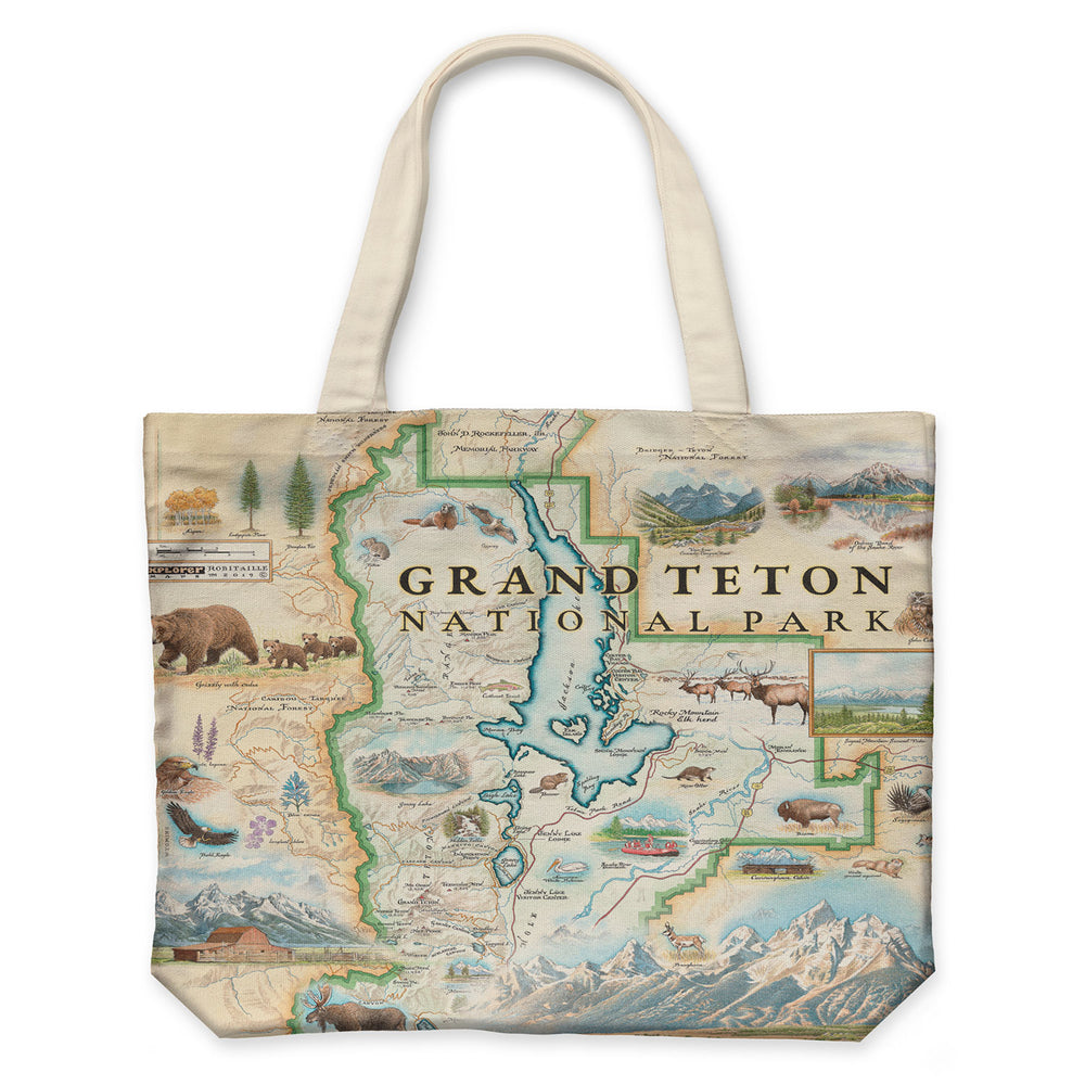 Grand Teton Map Canvas Tote Bag