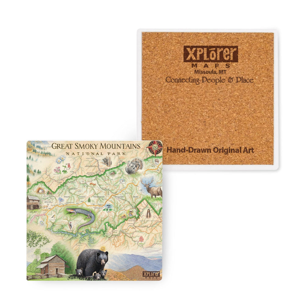 Great Smoky Mountain National Park Map Ceramic Coasters