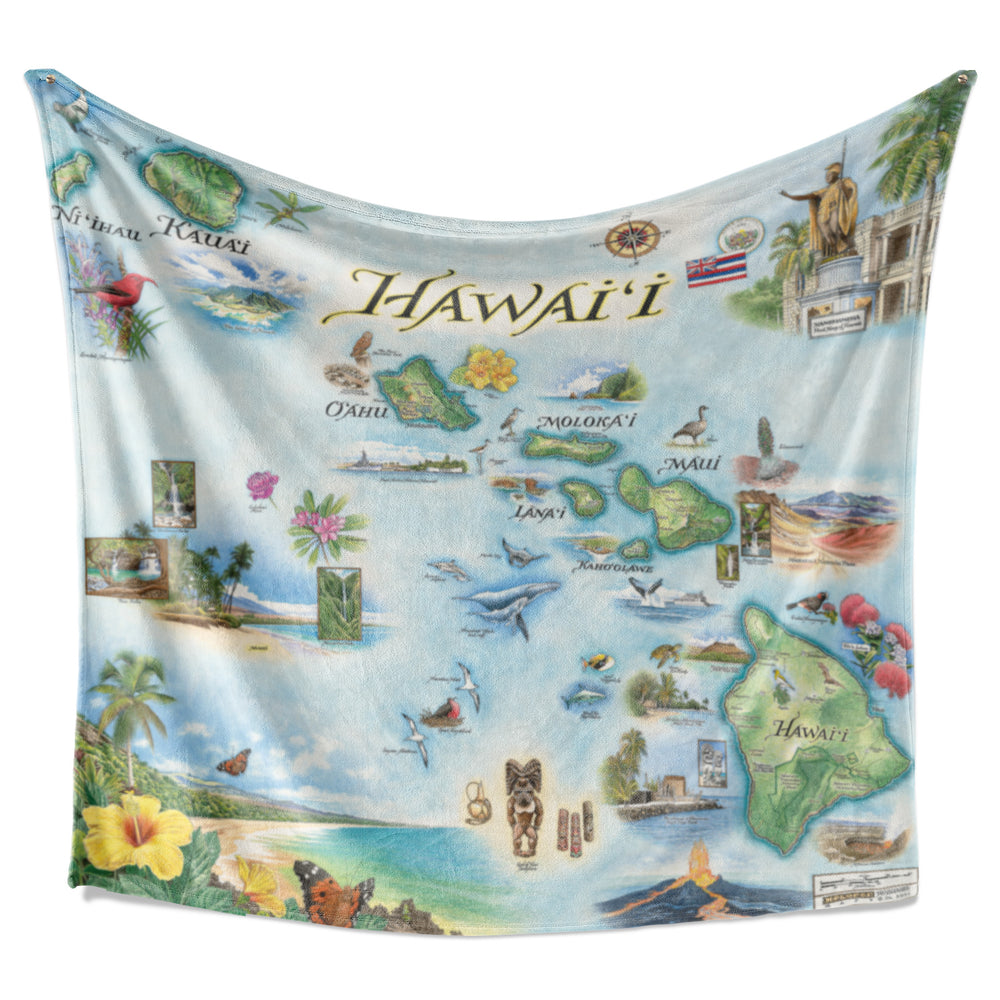 Hawai'i State Map Fleece Blanket