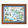 Hawaii State Hand-Drawn Map. The print is framed in  Montana's Flathead Lake Larch with a blue mat. 
