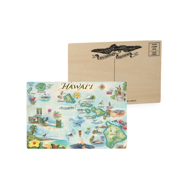 Hawai'i State Map Wooden Postcard