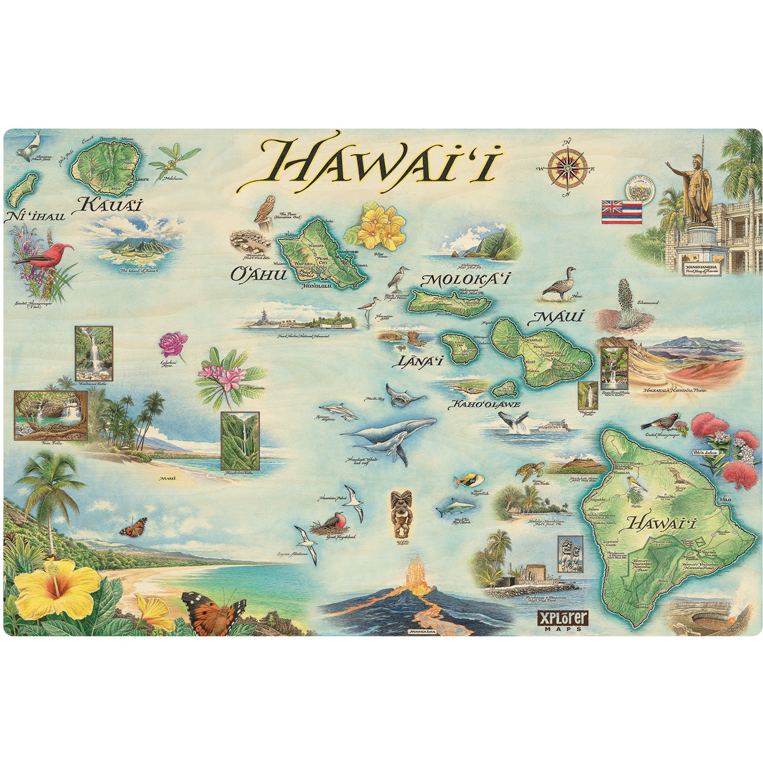 Hawai'i State Map Wood Sign