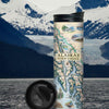 Alaska’s Inside Passage Travel Coffee mug with snow covered glacier mountains and lake.  Features bears, whales, the Pacific Ocean, mountains, boats, wildlife-filled fjords, and tidewater glaciers, mountain goats & sheep. Including the towns of Sitka, Juneau, Ketchikan, and others.