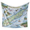 Hanging blanket with a map of Isle Royale National Park on it. Hand-drawn artwork. Full-color map. Blanket measures 58"x50."