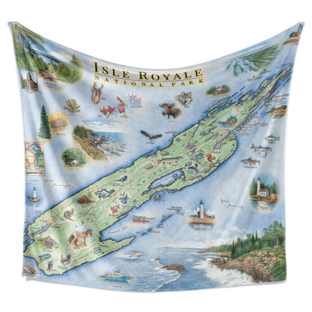 Isle Royale National Park Map Fleece Blanket