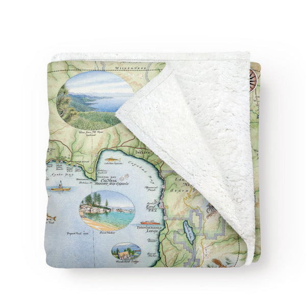 Stunning blanket featuring unique, colorful map of Lake Tahoe.