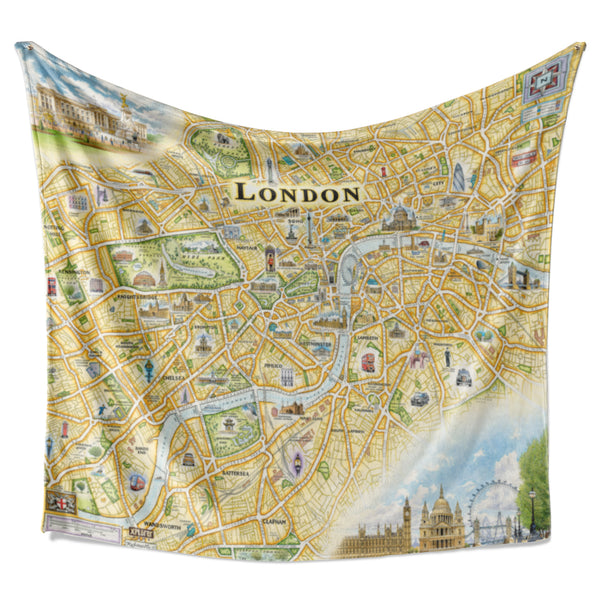 Artistic map of the city of London, England, on a warm blanket. 