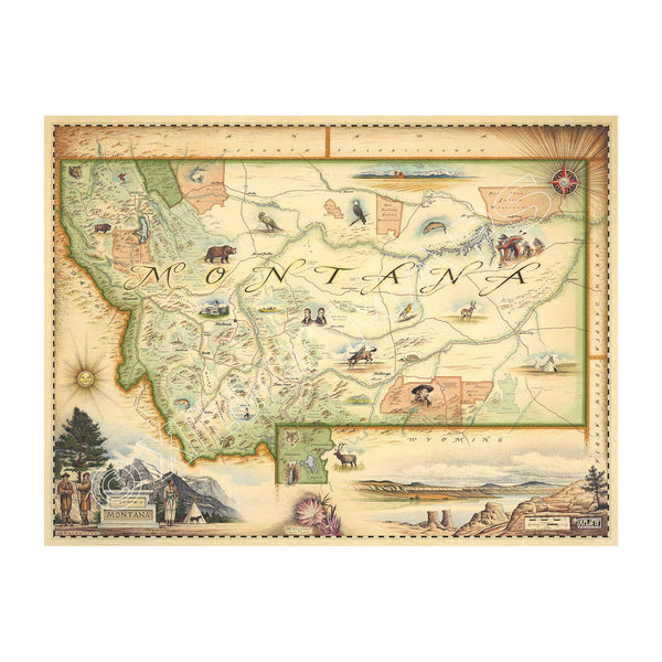 Montana State Hand-Drawn Map - Xplorer Maps - 24x18 Print