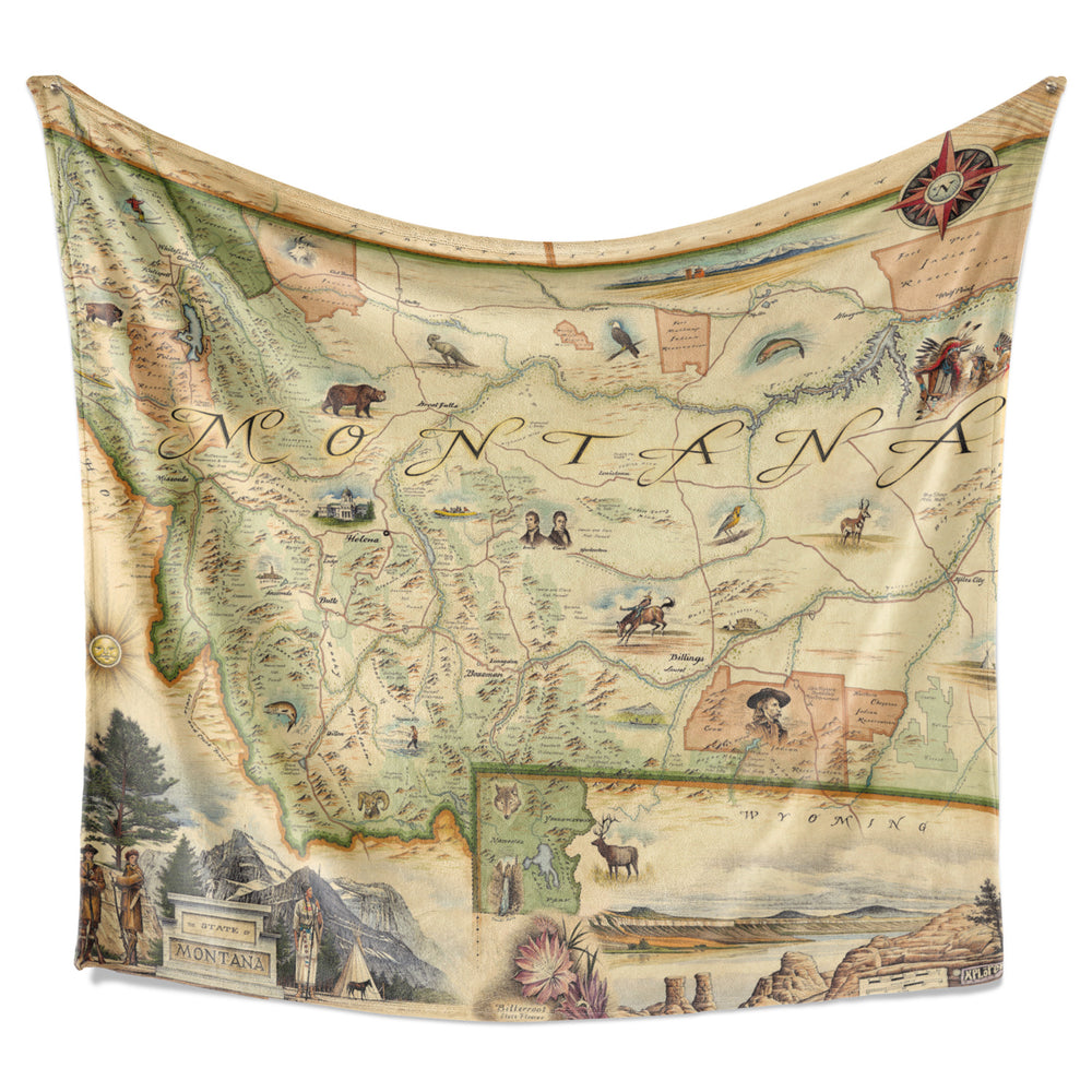 Montana State Map Fleece Blanket