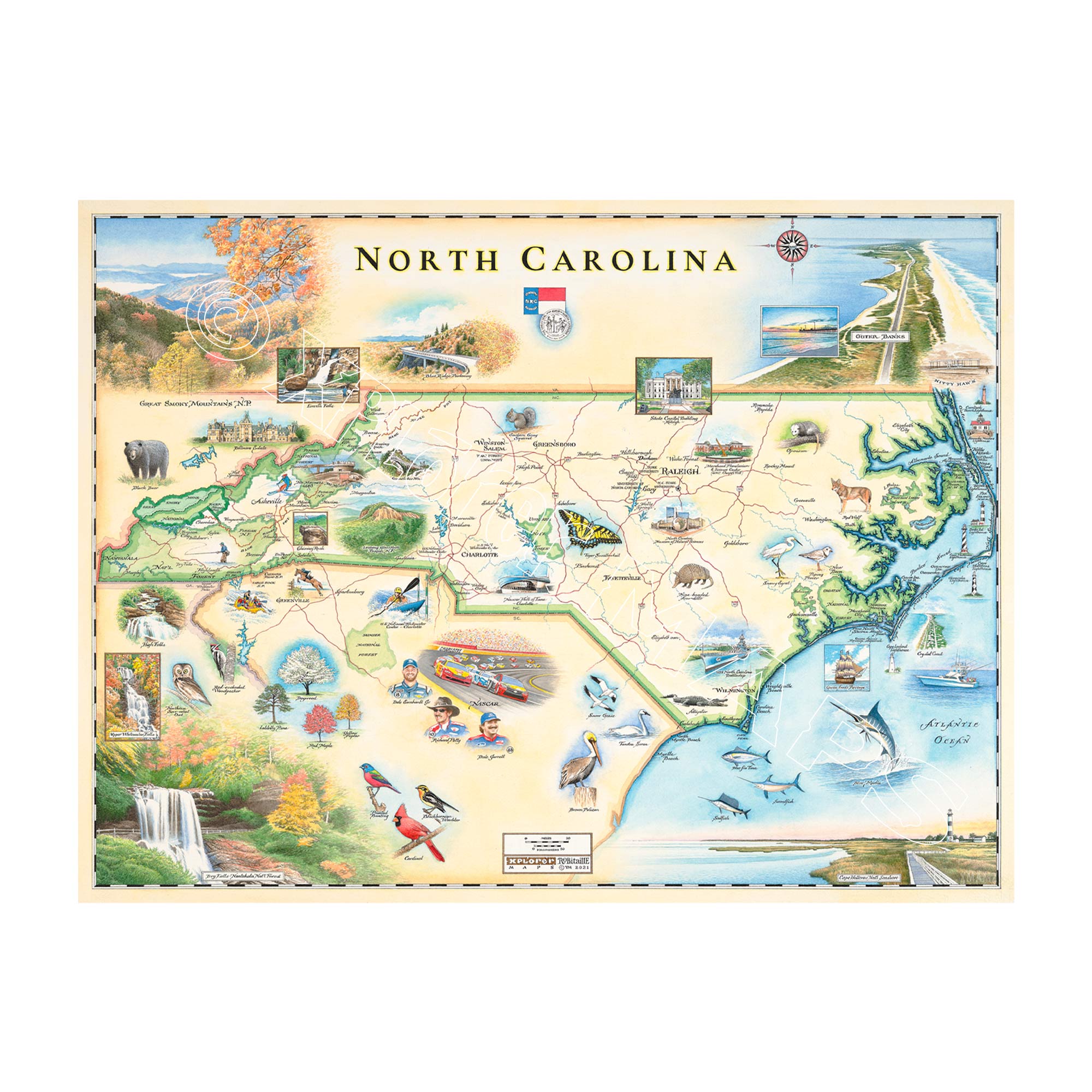 North Carolina State Hand-Drawn Map