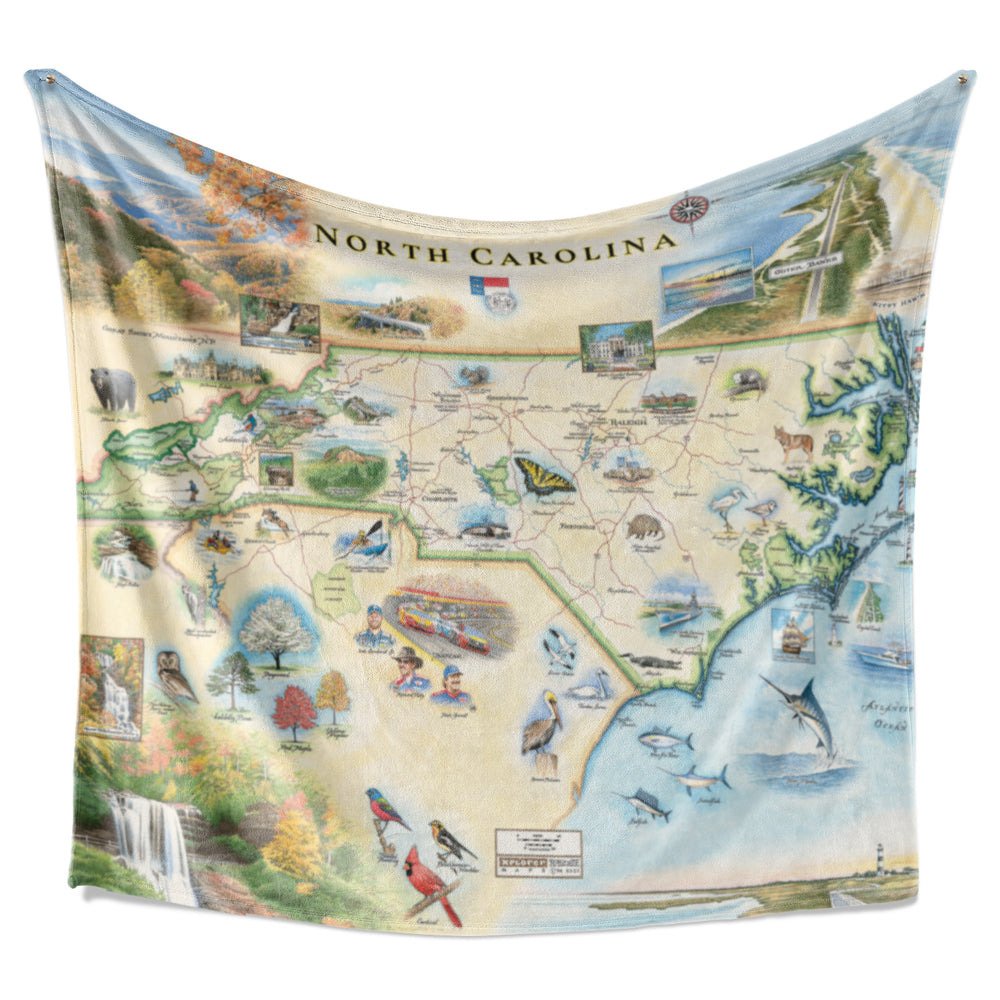 North Carolina State Map Fleece Blanket