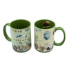 Green 16 oz - Front and back of North Cascades National Park map ceramic coffee mug. The cup features grizzly bears, Mountain goats, flowers, Mountain bikers, Ross Lake Recreation Area, Lake Chelan Recreation Area, and Majestic Mountains. 