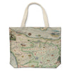 Olympic National Park Map Canvas Tote Bags by  Xplorer Maps. The map features illustrations of the park such as Enchanted Valley Chalet, Sol Duc Hot Springs Resort, Hurricane Ridge Visitor Center, and Kalaloch Lodge. Flora and fauna include sea otter, Roosevelt elk, Chinook salmon, skunk cabbage, and Flett's Violet