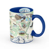 Blue 16 oz Oregon State Map Ceramic MugThe map features illustrations such as Hells Canyon Snake River, the Columbia River Gorge, Multnomah Falls, and Crater Lake. Flora and fauna include the blue whale, big horn sheep, Dungeness crab, Oregon grape, and Douglas Fir. 