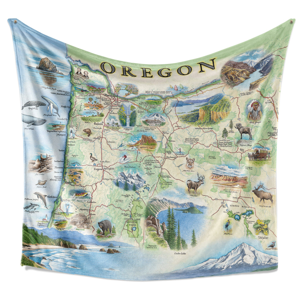 Oregon State Map Fleece Blanket