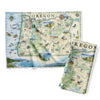 Oregon Towel in earth tones of greens and blues on a white background 