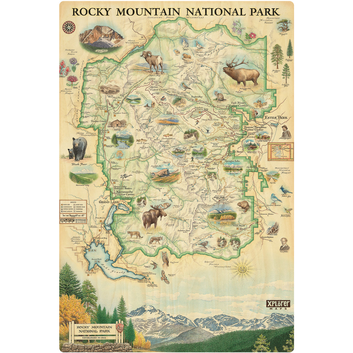 Rocky Mountain National Park Map Wood Sign | Xplorer Maps