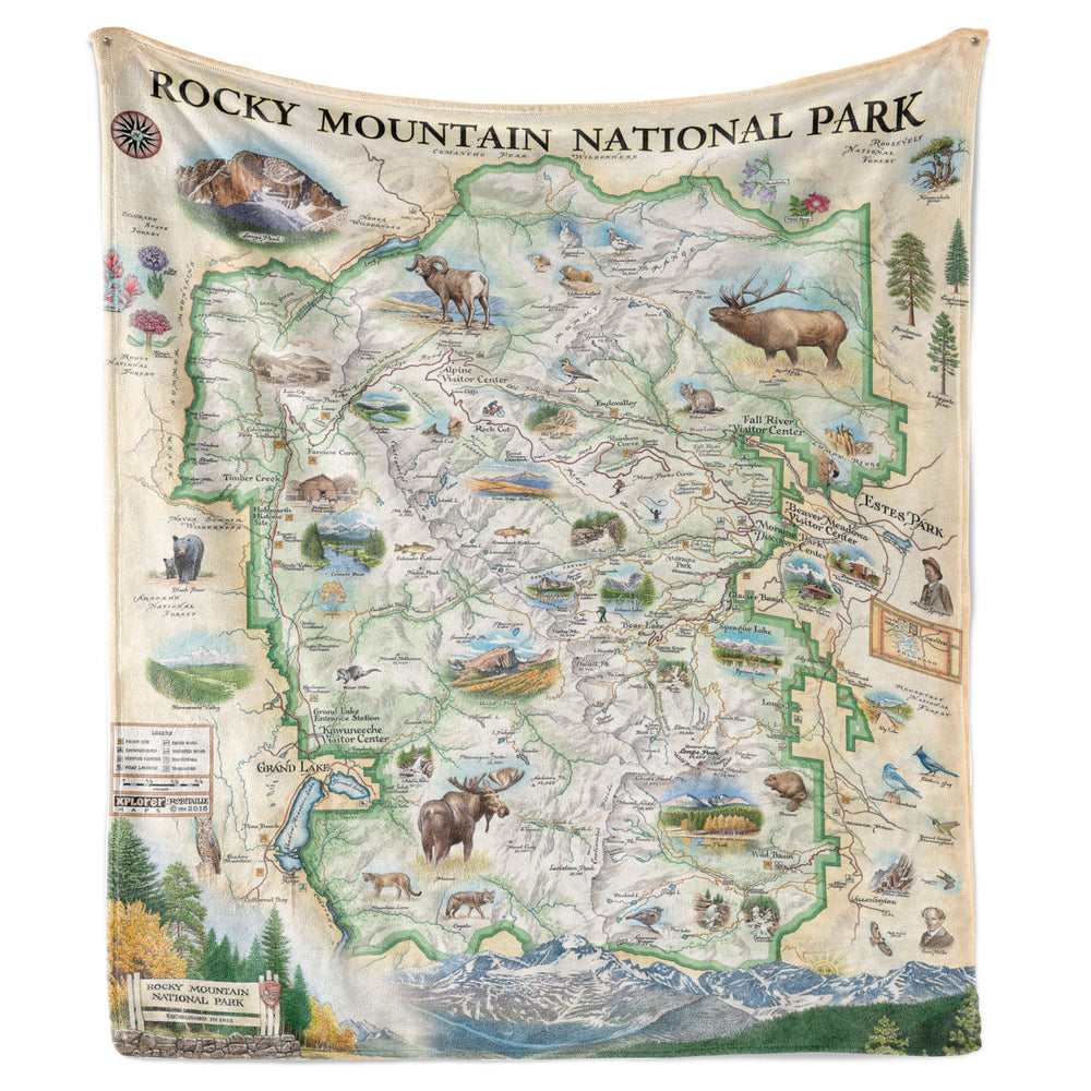 Rocky Mountain National Park Map Fleece Blanket