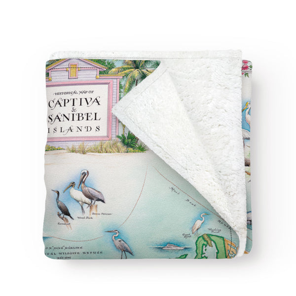Exquisite map of Captiva and Sanibel Islands on a thick fleece blanket.