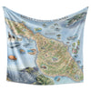 Hanging blanket with colorful map of Santa Catalina Island.