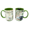 Two Shenandoah National Park map ceramic coffee cup featuring fox, bear, Blue Ridge Mountains, water falls, bobcat, and more!  Green - 16 oz.