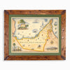 The United Arab Emirates hand-drawn map in earth tones blues and greens. The map print is framed in Montana hand-scraped pine with a green mat.
