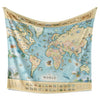 Hanging fleece blanket with map of the World on it.