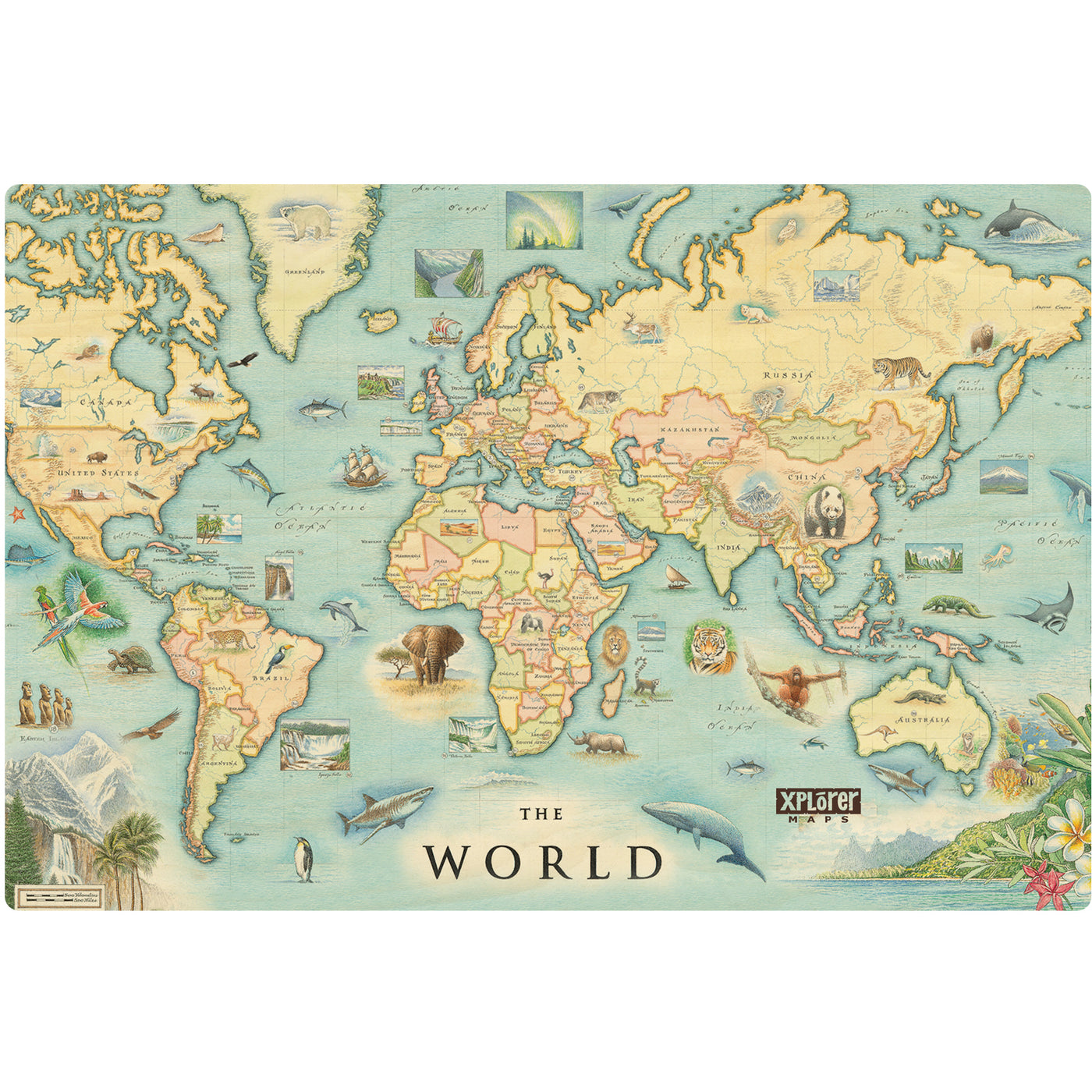 World Map Art Wood Sign - Hand-Illustrated Art - Xplorer Maps