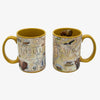 Two Yellow 16 oz Yellowstone National Park ceramic coffee mug. The mug features wolf, Grizzly Bear, Bald Eagle, bison , elk, and Old Faithful.