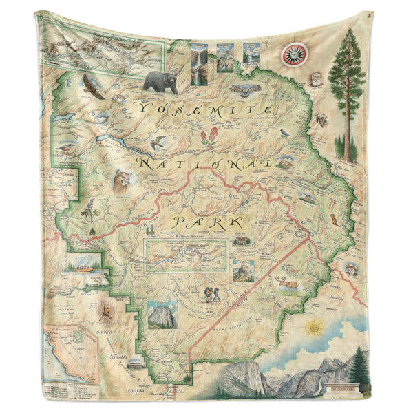 Lovely map of Yosemite on a large, thick fleece blanket.